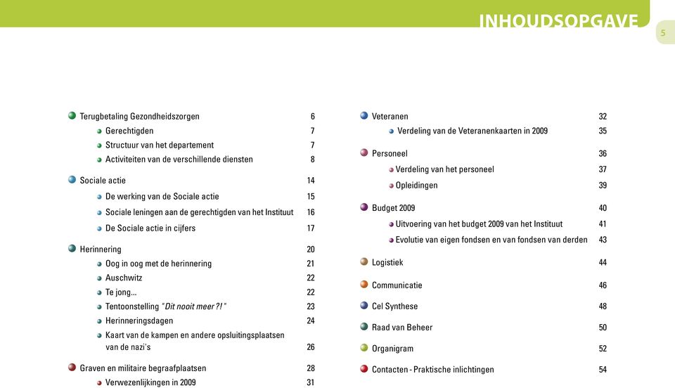 ! " 23 Herinneringsdagen 24 Kaart van de kampen en andere opsluitingsplaatsen van de nazi's 26 Graven en militaire begraafplaatsen 28 Verwezenlijkingen in 2009 31 Veteranen 32 Verdeling van de