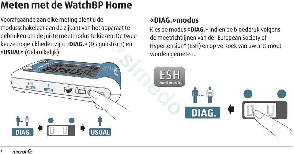 » (Diagnostisch) en «USUAL» (Gebruikelijk). «DIAG.»modus Kies de modus «DIAG.