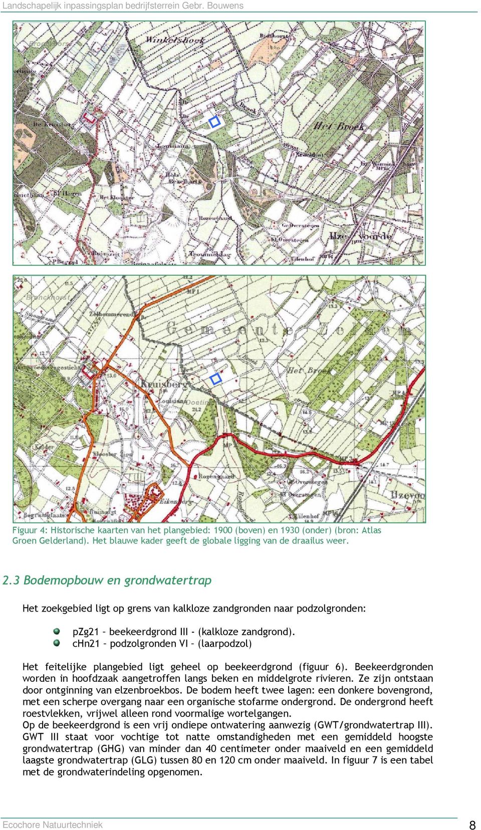 chn21 podzolgronden VI (laarpodzol) Het feitelijke plangebied ligt geheel op beekeerdgrond (figuur 6). Beekeerdgronden worden in hoofdzaak aangetroffen langs beken en middelgrote rivieren.