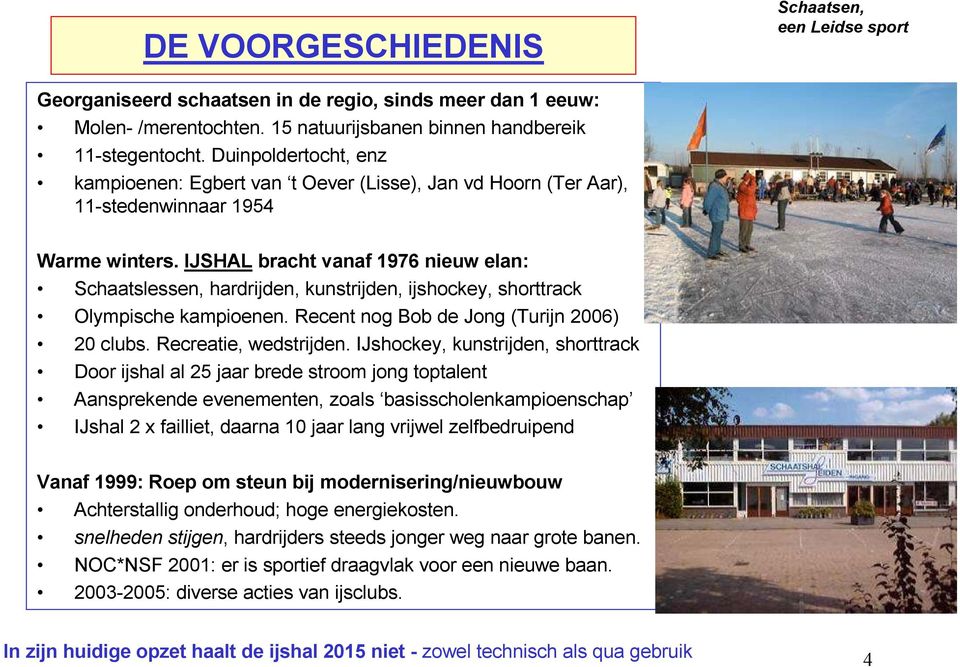 IJSHAL bracht vanaf 1976 nieuw elan: Schaatslessen, hardrijden, kunstrijden, ijshockey, shorttrack Olympische kampioenen. Recent nog Bob de Jong (Turijn 2006) 20 clubs. Recreatie, wedstrijden.