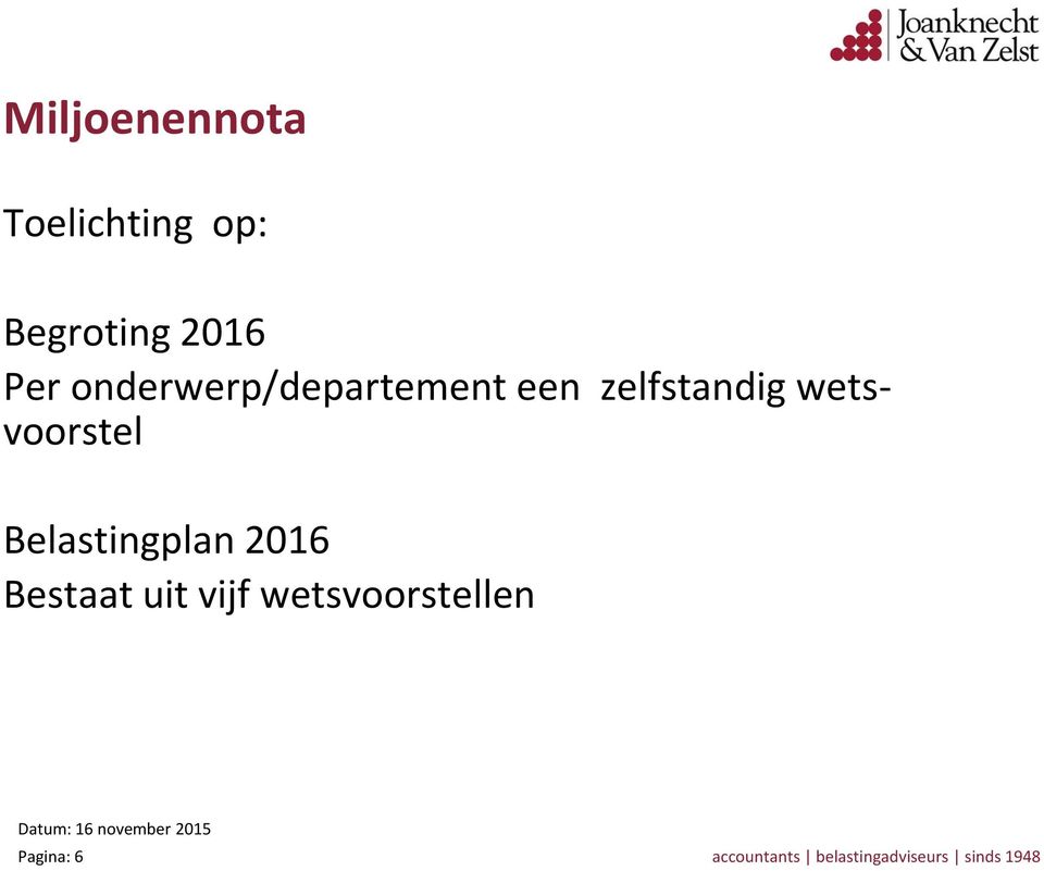 zelfstandig wetsvoorstel Belastingplan