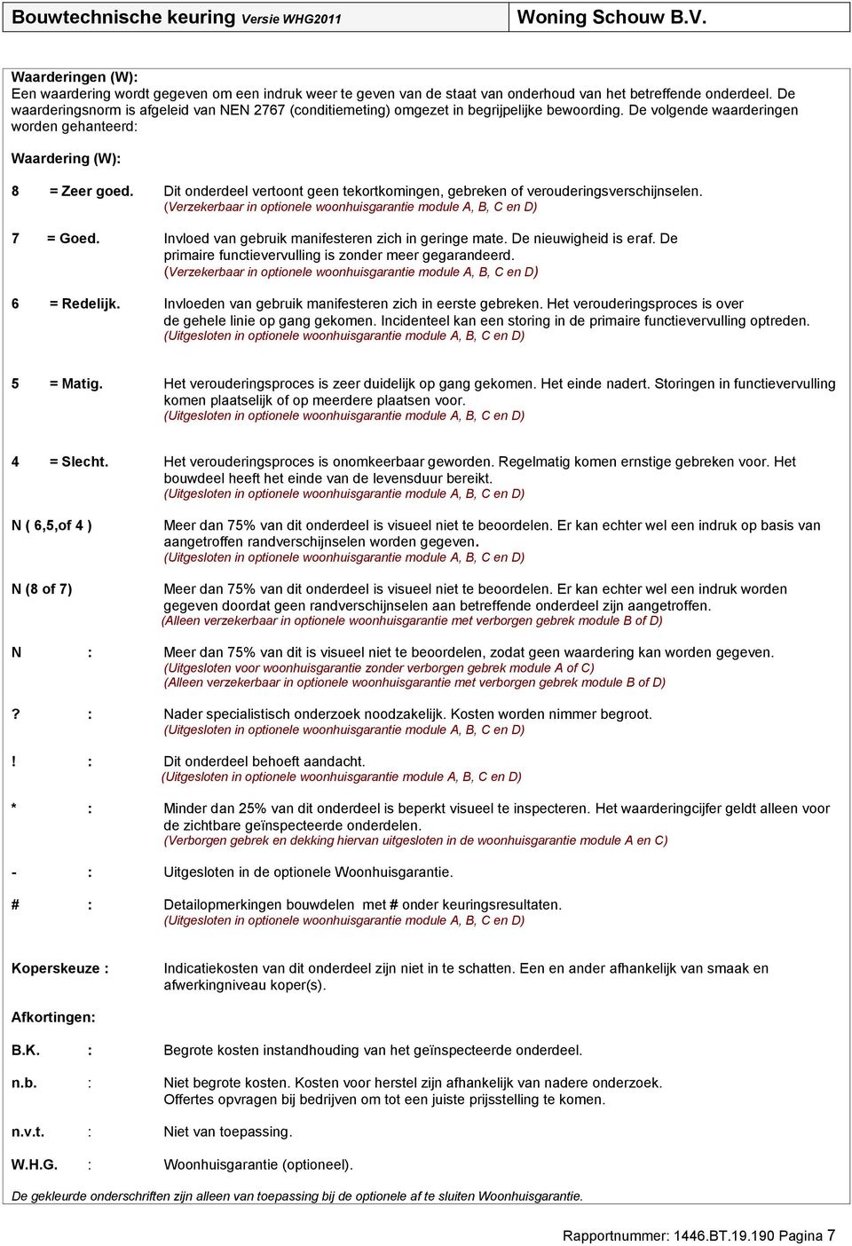 Dit onderdeel vertoont geen tekortkomingen, gebreken of verouderingsverschijnselen. (Verzekerbaar in optionele woonhuisgarantie module A, B, C en D).