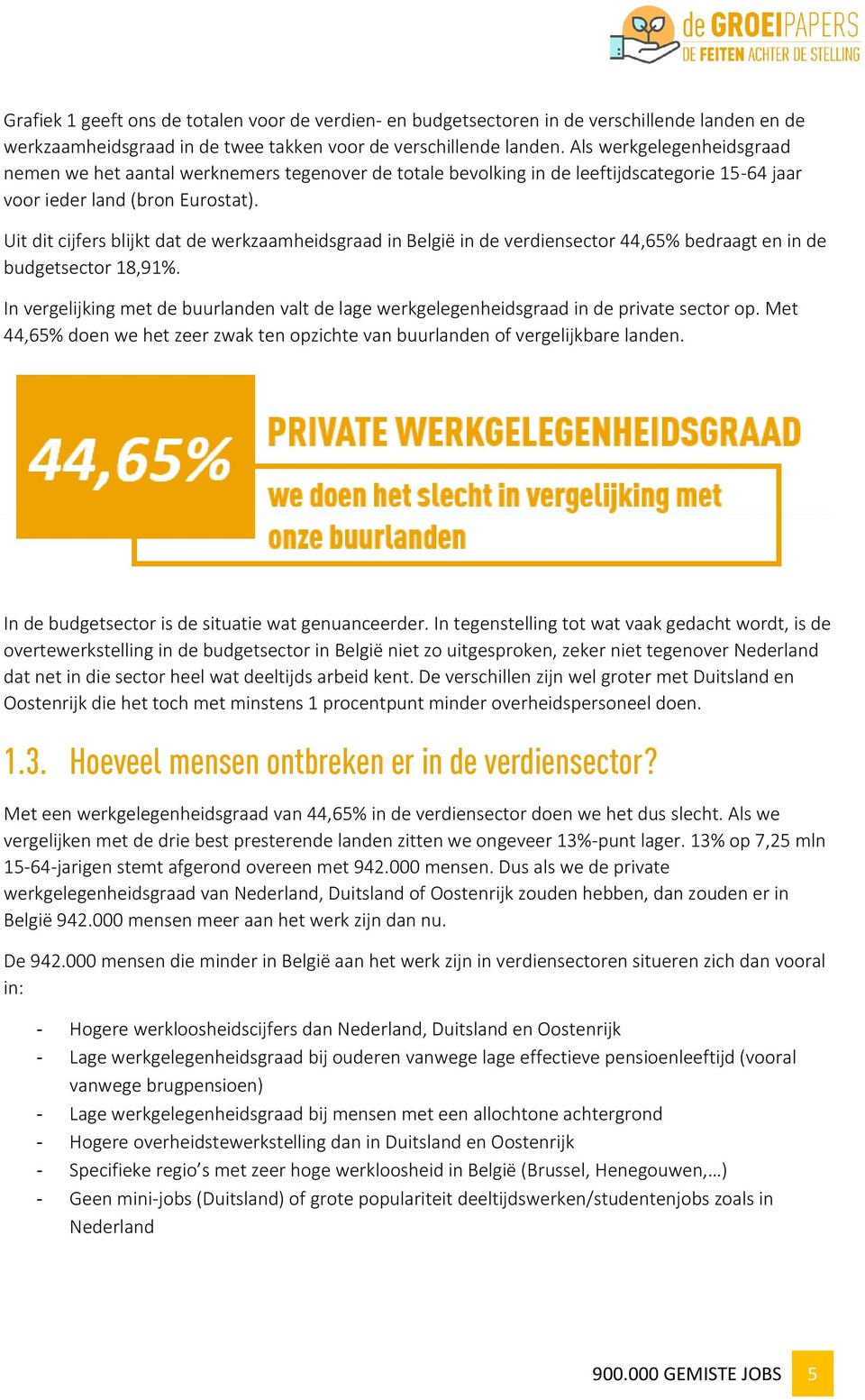 Uit dit cijfers blijkt dat de werkzaamheidsgraad in België in de verdiensector 44,65% bedraagt en in de budgetsector 18,91%.