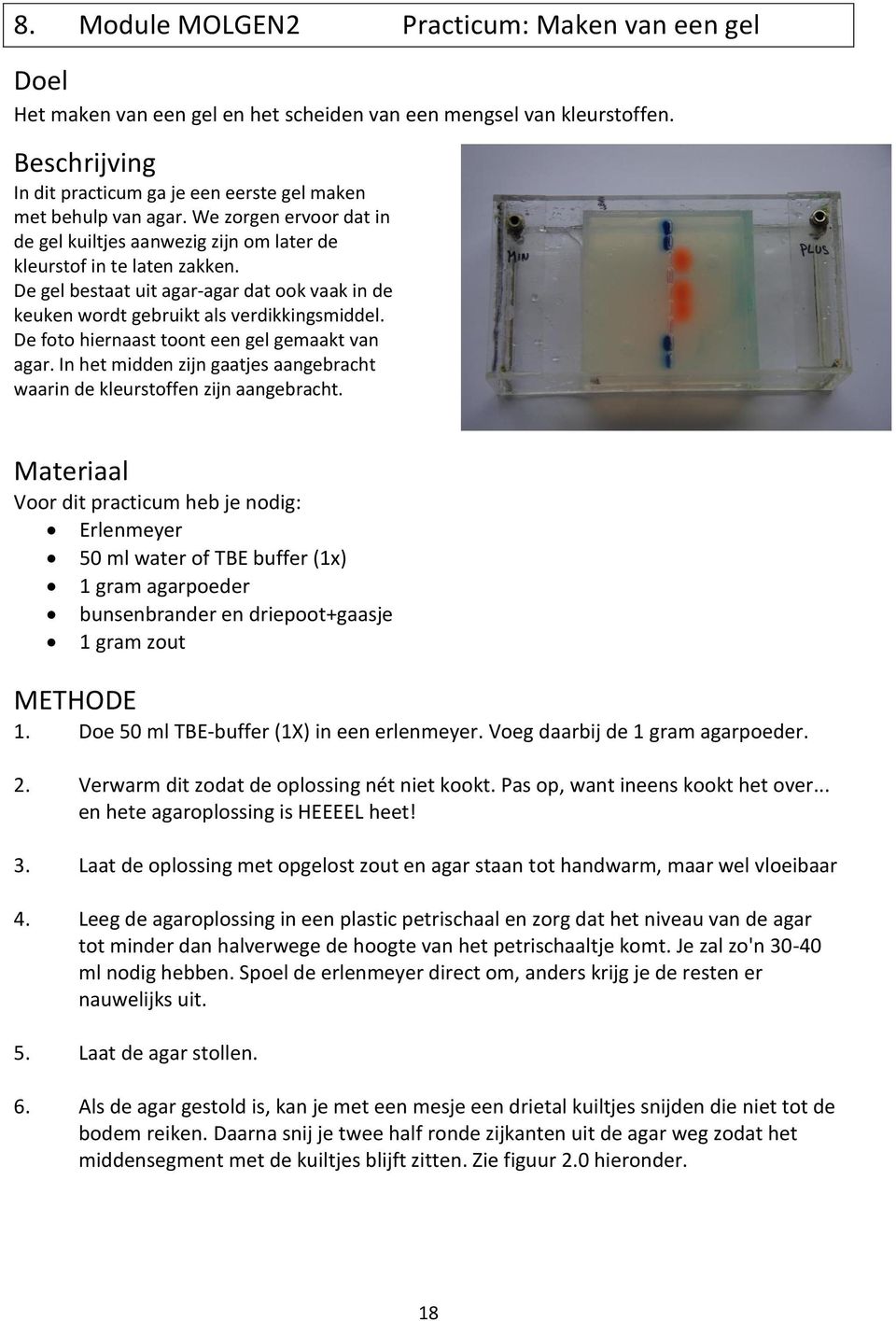 De gel bestaat uit agar-agar dat ook vaak in de keuken wordt gebruikt als verdikkingsmiddel. De foto hiernaast toont een gel gemaakt van agar.