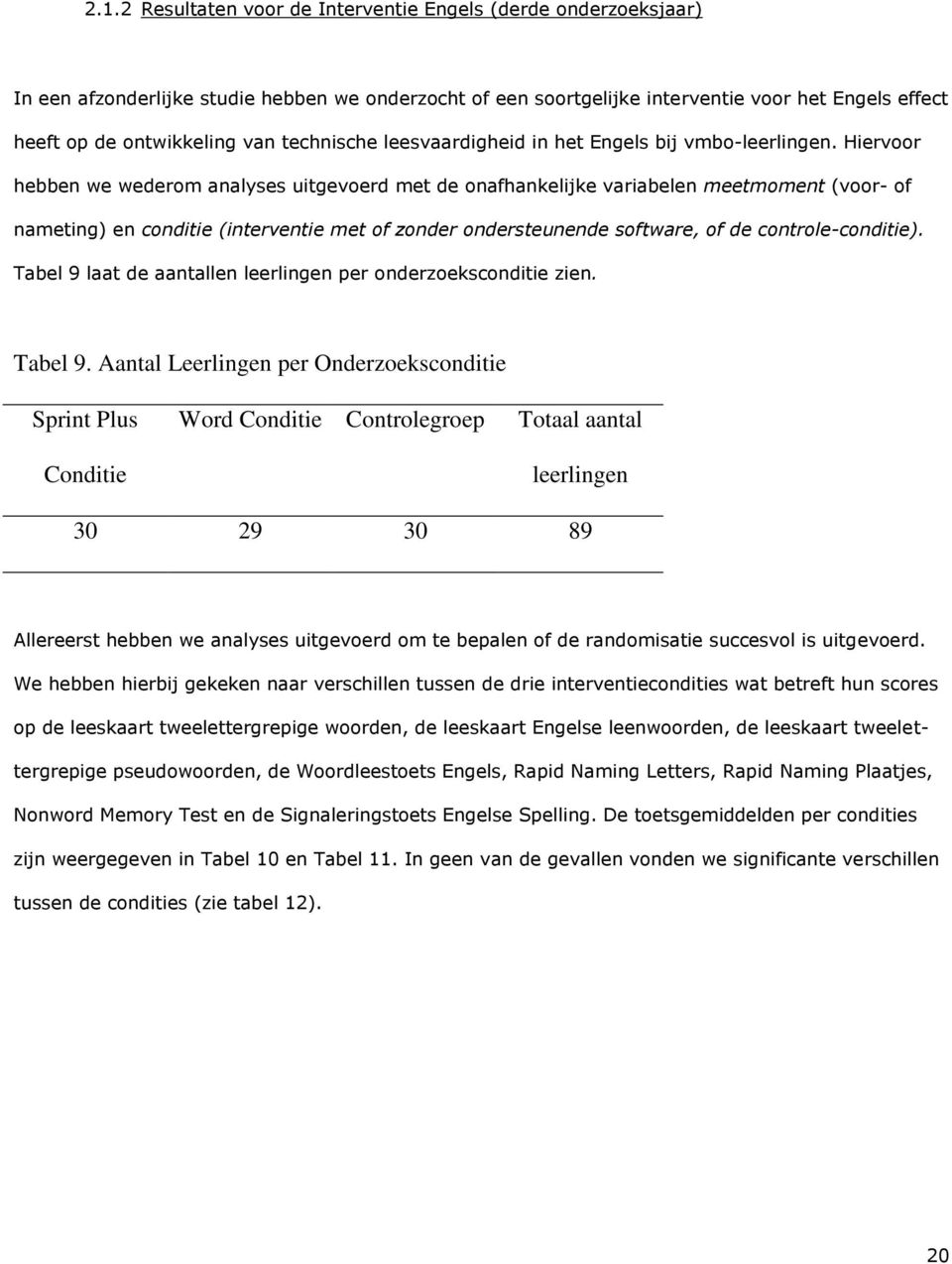 Hiervoor hebben we wederom analyses uitgevoerd met de onafhankelijke variabelen meetmoment (voor- of nameting) en conditie (interventie met of zonder ondersteunende software, of de controle-conditie).