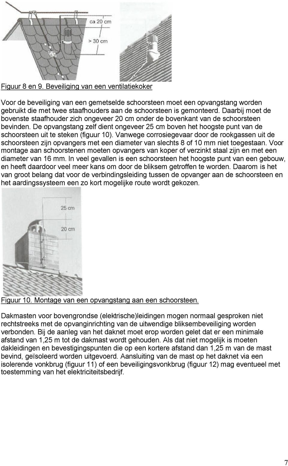 De opvangstang zelf dient ongeveer 25 cm boven het hoogste punt van de schoorsteen uit te steken (figuur 10).