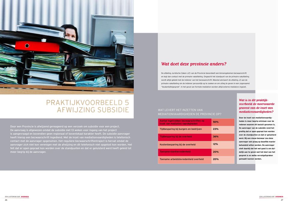 Meestal adviseert de afdeling JZ aan de primaire vakafdeling om de indiener persoonlijk op te zoeken en om uitleg te geven in een zogenaamd keukentafelgesprek.