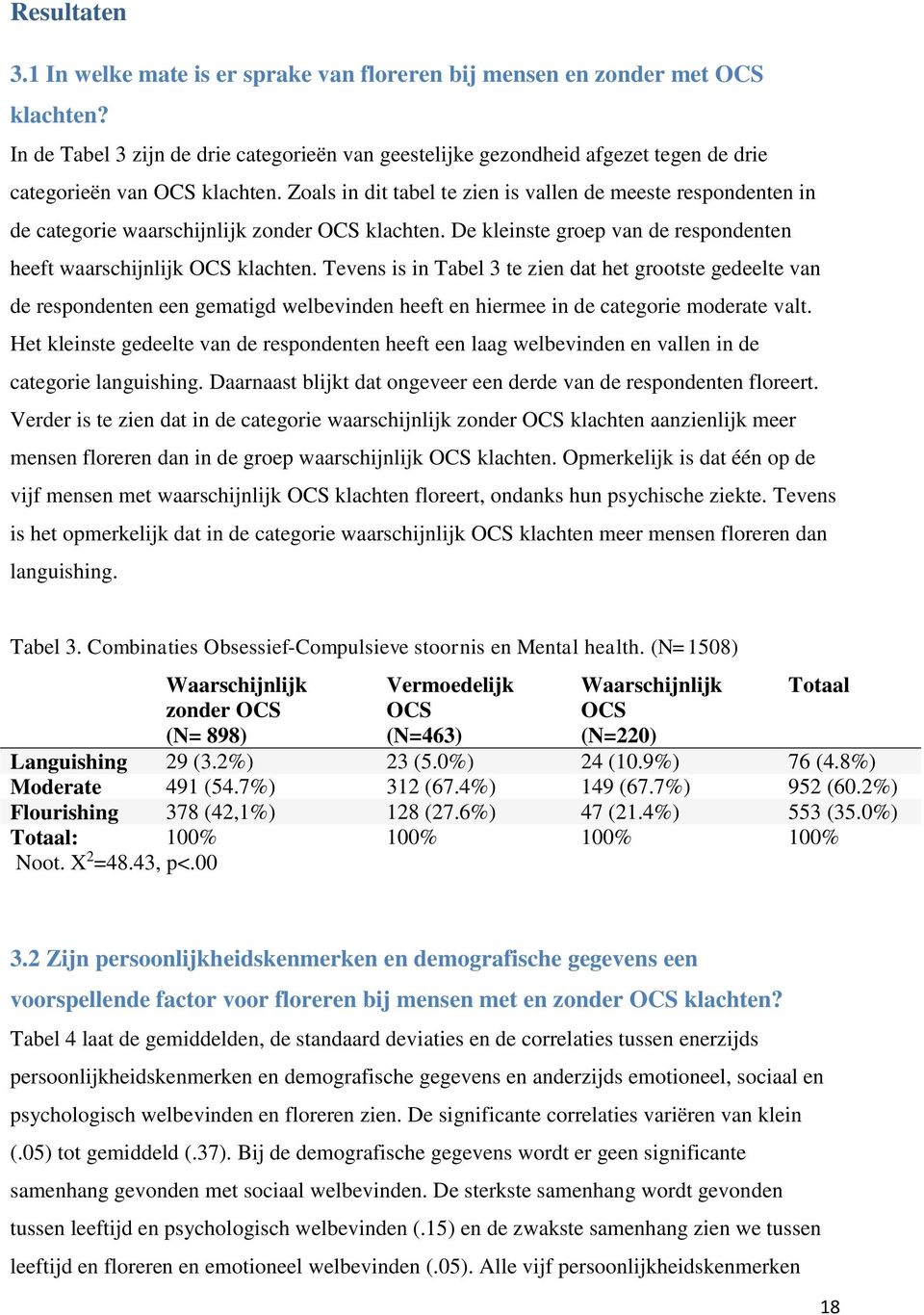 Zoals in dit tabel te zien is vallen de meeste respondenten in de categorie waarschijnlijk zonder OCS klachten. De kleinste groep van de respondenten heeft waarschijnlijk OCS klachten.