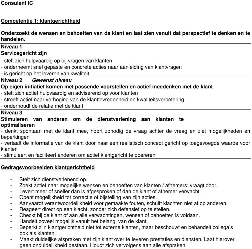 initiatief komen met passende voorstellen en actief meedenken met de klant - stelt zich actief hulpvaardig en adviserend op voor klanten - streeft actief naar verhoging van de klanttevredenheid en