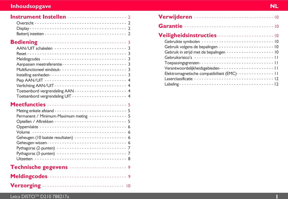 - - - - - - - - - 3 AAN/UIT schakelen - - - - - - - - - - - - - - - - - - - - - - - - - - - - - 3 Reset - - - - - - - - - - - - - - - - - - - - - - - - - - - - - - - - - - - - - - - - 3 Meldingcodes