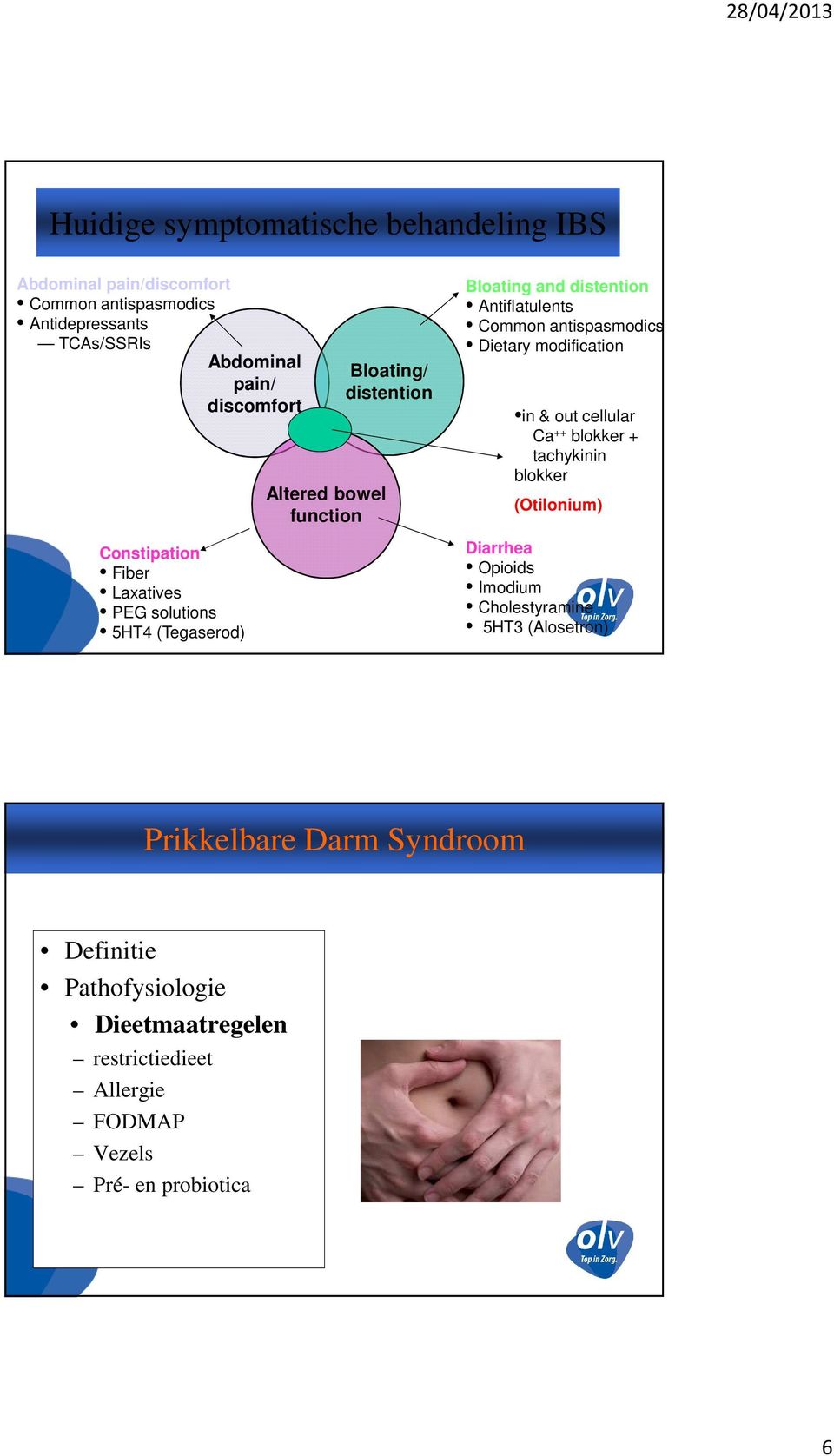 Common antispasmodics Dietary modification in & out cellular Ca ++ blokker + tachykinin blokker (Otilonium) Diarrhea Opioids Imodium