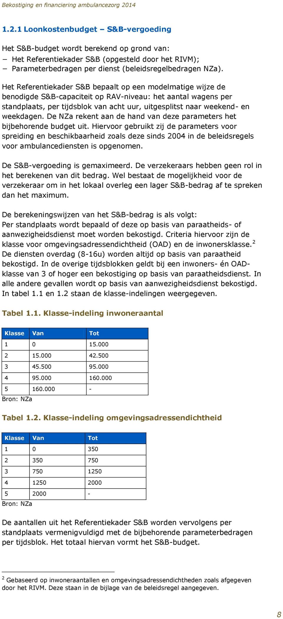 weekdagen. De NZa rekent aan de hand van deze parameters het bijbehorende budget uit.