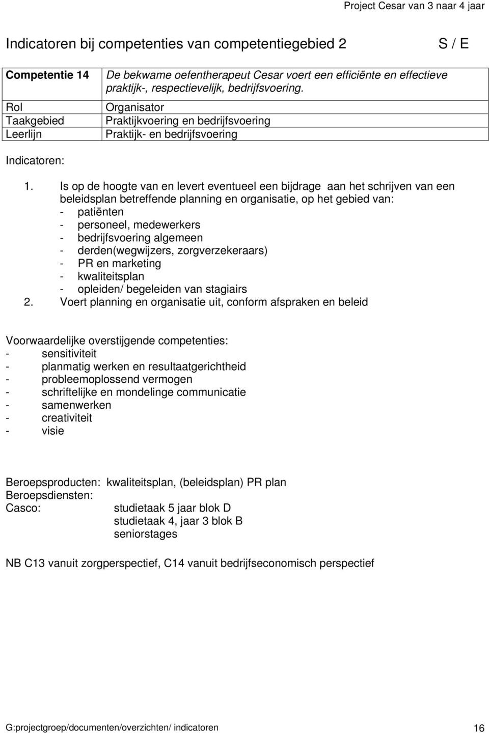 Is op de hoogte van en levert eventueel een bijdrage aan het schrijven van een beleidsplan betreffende planning en organisatie, op het gebied van: - patiënten - personeel, medewerkers -