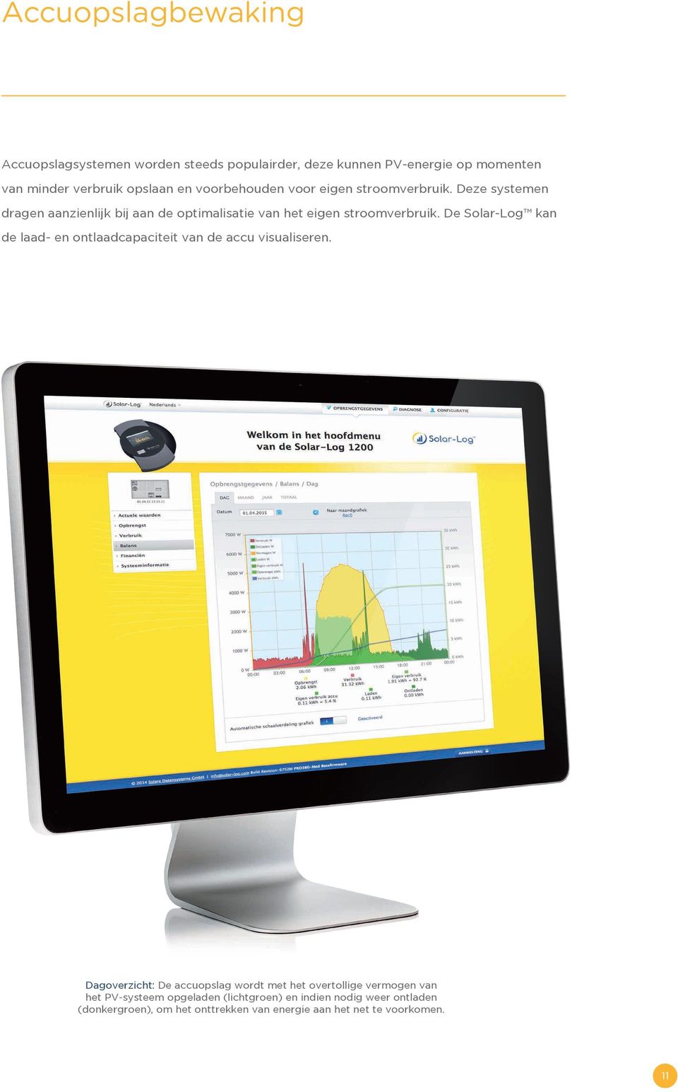 De Solar-Log kan de laad- en ontlaadcapaciteit van de accu visualiseren.