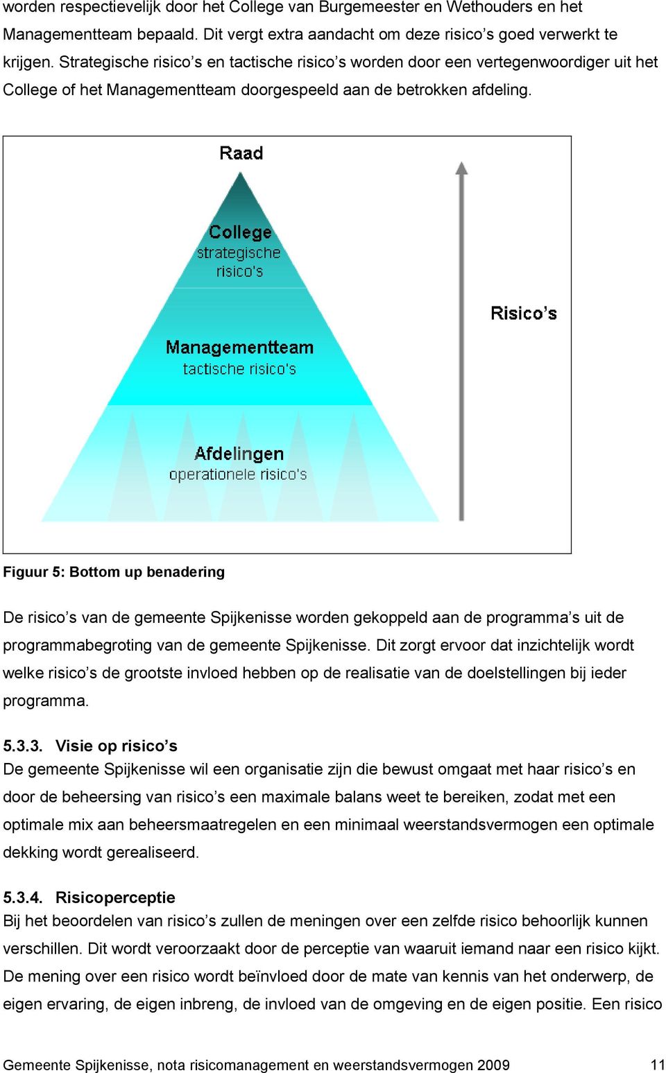 Figuur 5: Bottom up benadering De risico s van de gemeente Spijkenisse worden gekoppeld aan de programma s uit de programmabegroting van de gemeente Spijkenisse.