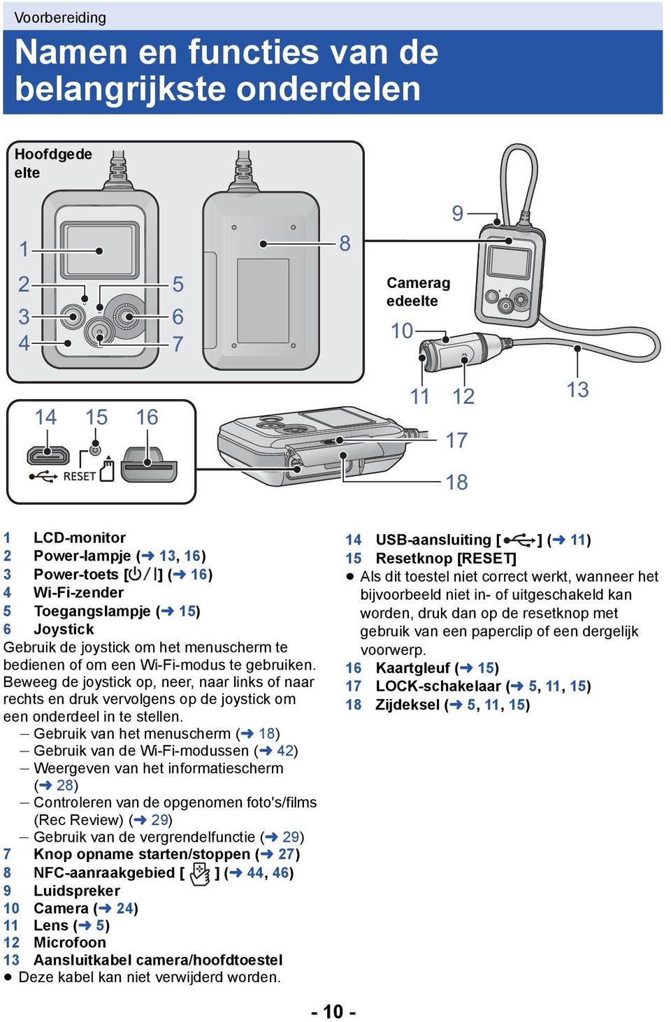 Beweeg de joystick op, neer, naar links of naar rechts en druk vervolgens op de joystick om een onderdeel in te stellen.