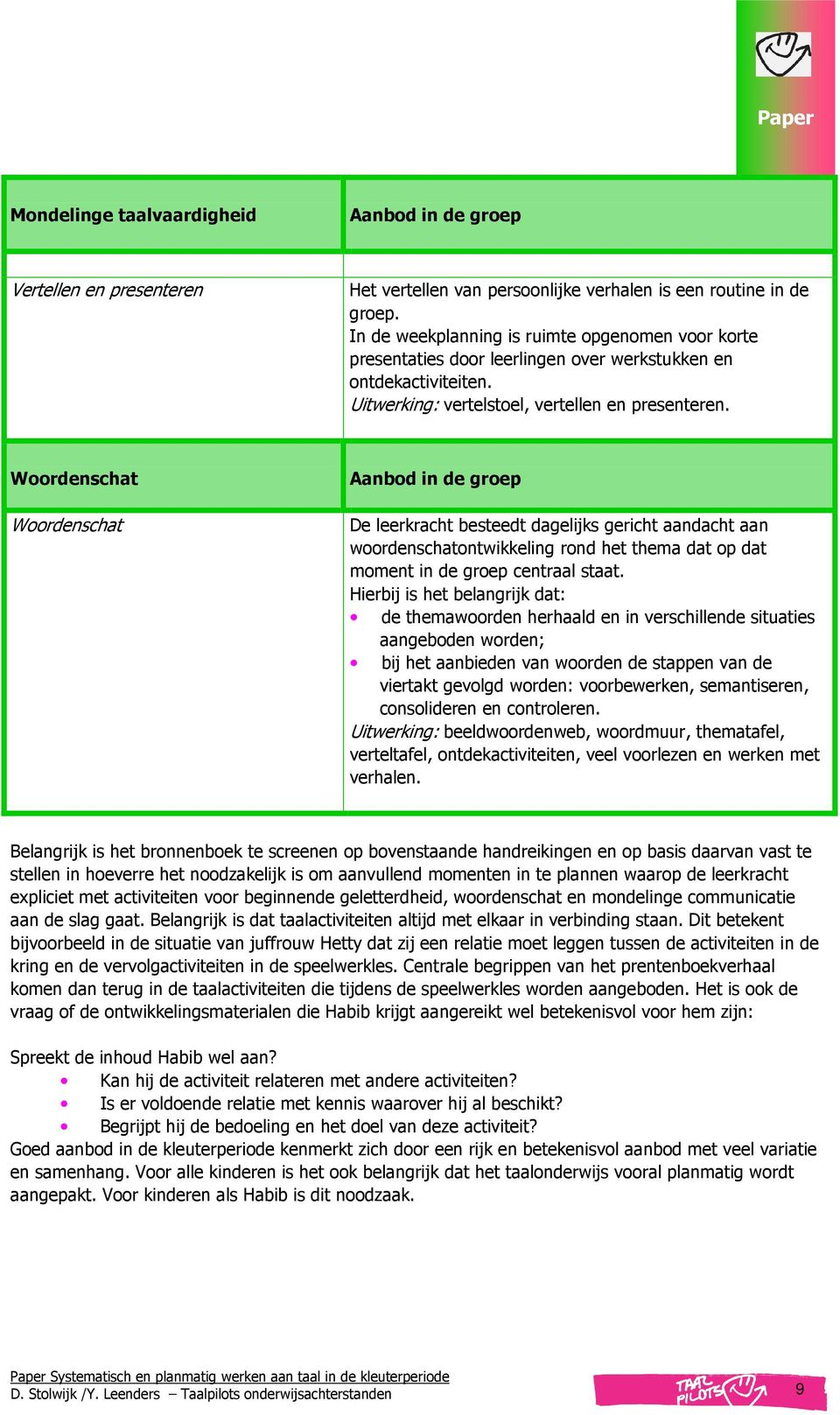 Woordenschat Woordenschat Aanbod in de groep De leerkracht besteedt dagelijks gericht aandacht aan woordenschatontwikkeling rond het thema dat op dat moment in de groep centraal staat.