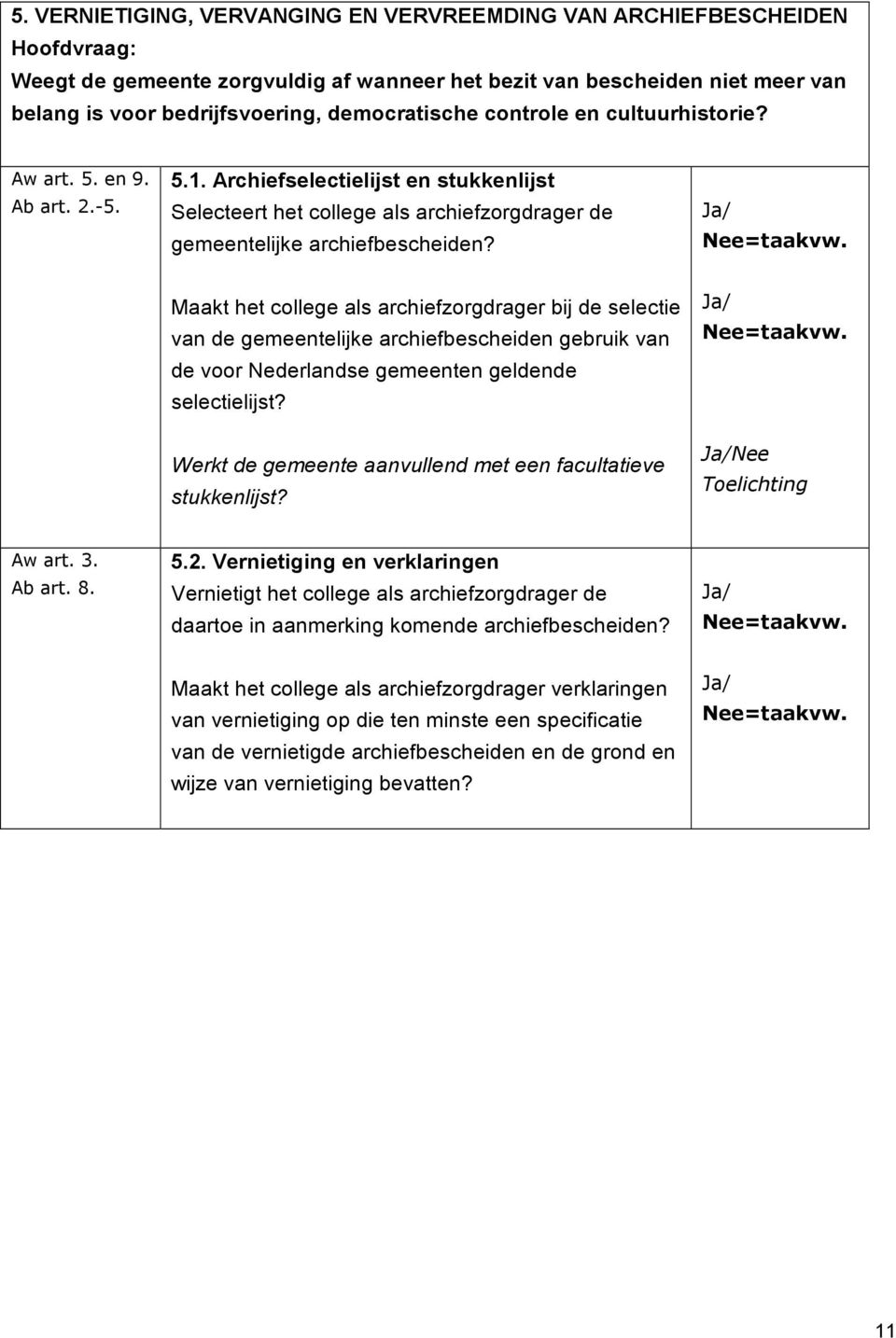 Maakt het college als archiefzorgdrager bij de selectie van de gemeentelijke archiefbescheiden gebruik van de voor Nederlandse gemeenten geldende selectielijst?