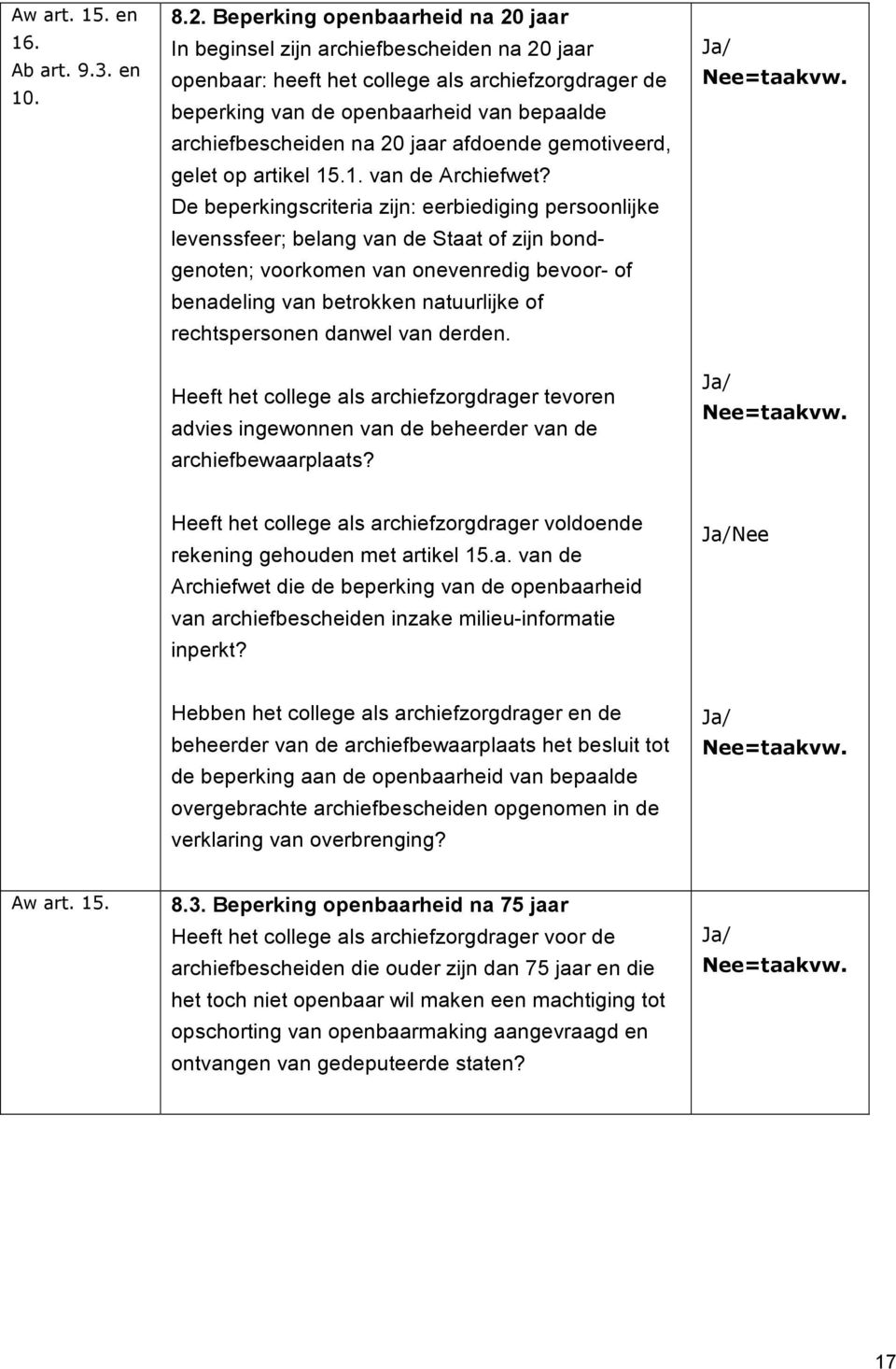 jaar afdoende gemotiveerd, gelet op artikel 15.1. van de Archiefwet?