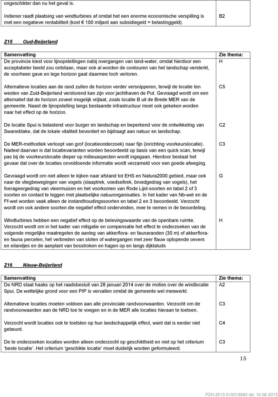 B2 Z15 Oud-Beijerland De provincie kiest voor lijnopstellingen nabij overgangen van land-water, omdat hierdoor een acceptabeler beeld zou ontstaan, maar ook al worden de contouren van het landschap