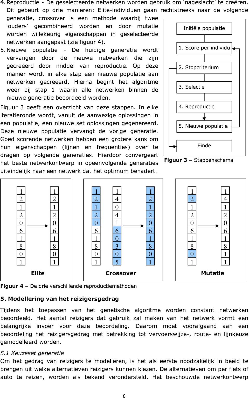 eigenschappen in geselecteerde netwerken aangepast (zie figuur 4). 5. Nieuwe populatie - De huidige generatie wordt vervangen door de nieuwe netwerken die zijn gecreëerd door middel van reproductie.