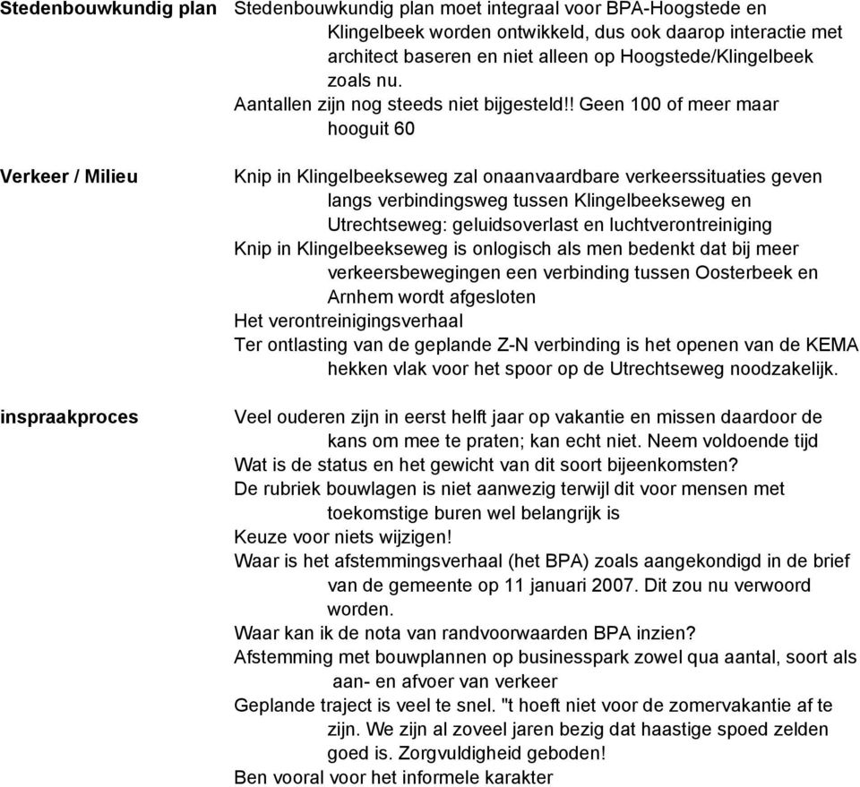 ! Geen 100 of meer maar hooguit 60 Knip in Klingelbeekseweg zal onaanvaardbare verkeerssituaties geven langs verbindingsweg tussen Klingelbeekseweg en Utrechtseweg: geluidsoverlast en