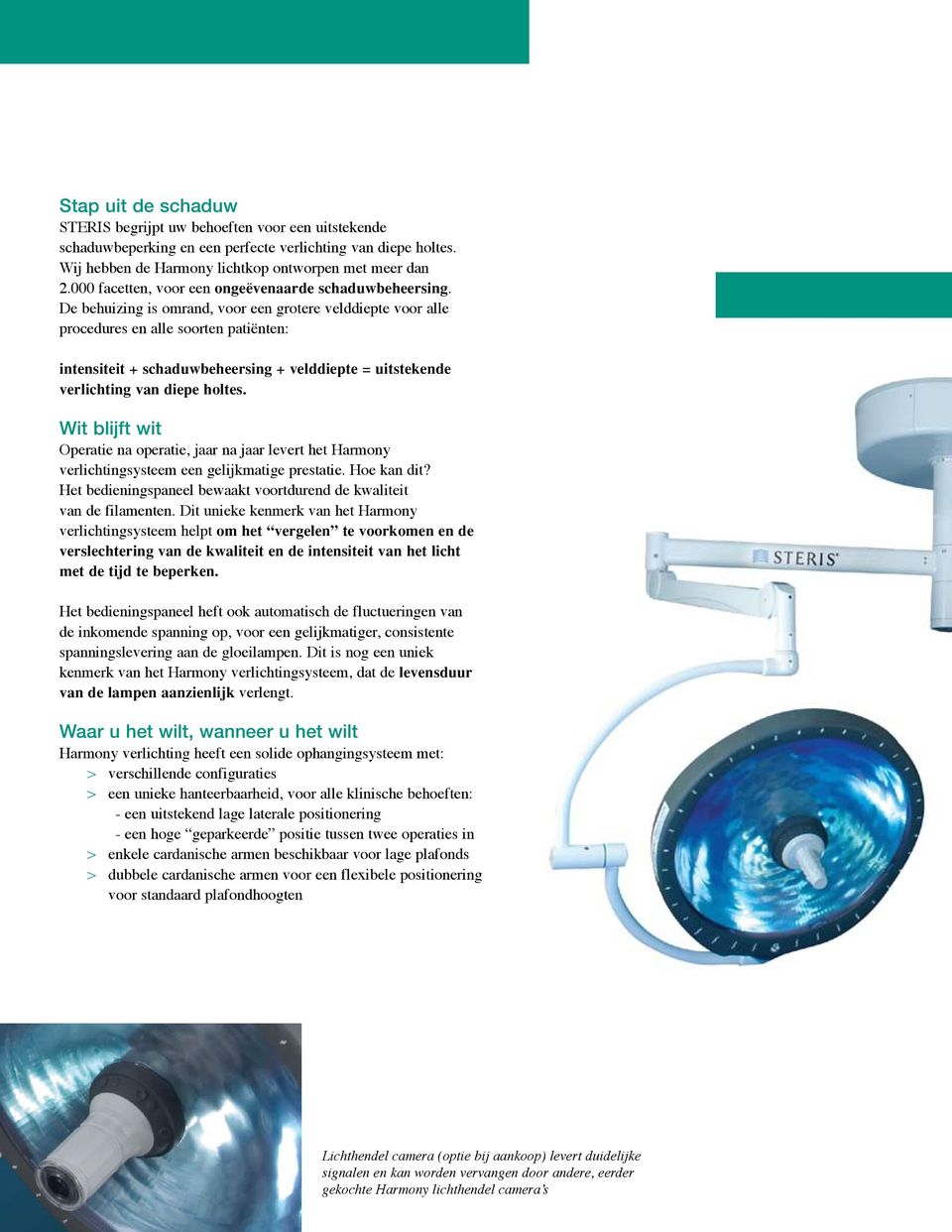 De behuizing is omrand, voor een grotere velddiepte voor alle procedures en alle soorten patiënten: intensiteit + schaduwbeheersing + velddiepte = uitstekende verlichting van diepe holtes.