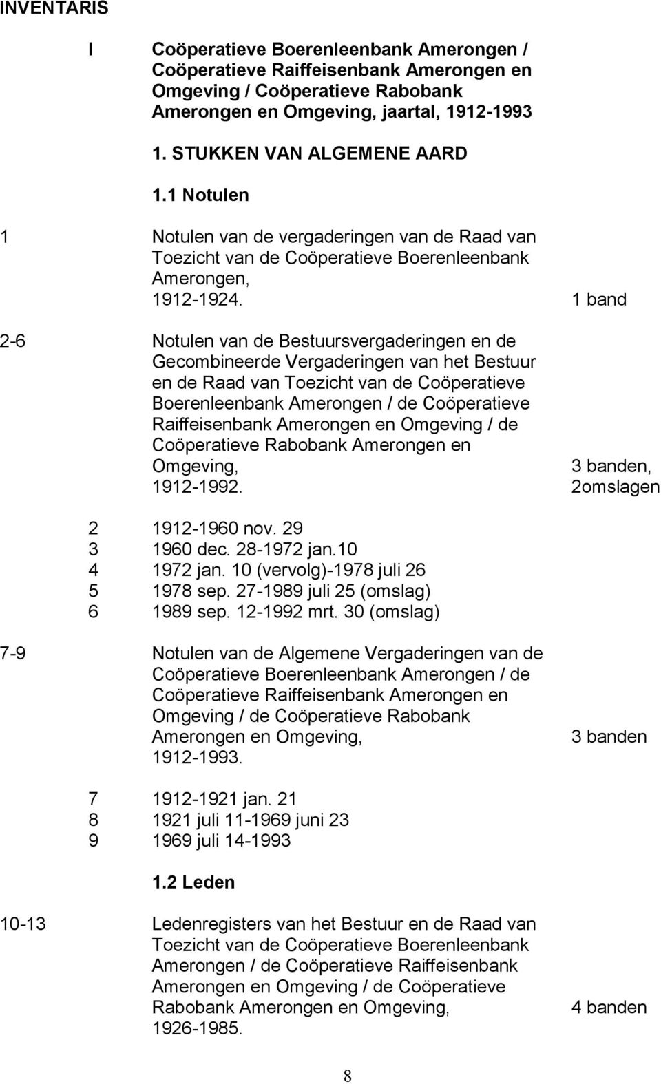 1 band 2-6 Notulen van de Bestuursvergaderingen en de Gecombineerde Vergaderingen van het Bestuur en de Raad van Toezicht van de Coöperatieve Boerenleenbank Amerongen / de Coöperatieve Raiffeisenbank