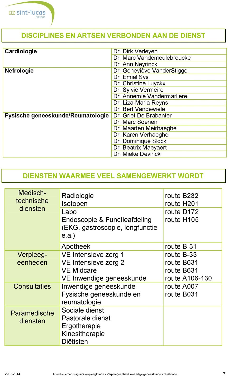 Karen Verhaeghe Dr. Dominique Slock Dr. Beatrix Maeyaert Dr.