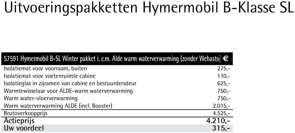 voor voorraam, buiten 275,- Isolatiemat voor voetenruimte cabine 110,- Isolatieglas in zijramen van cabine en