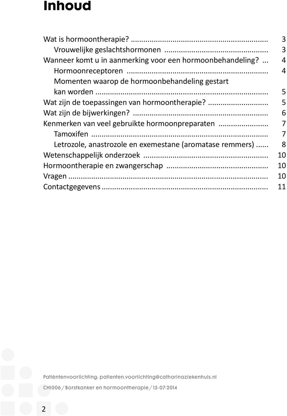 ... 6 Kenmerken van veel gebruikte hormoonpreparaten... 7 Tamoxifen... 7 Letrozole, anastrozole en exemestane (aromatase remmers)... 8 Wetenschappelijk onderzoek.