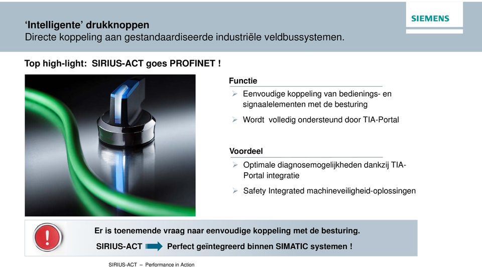 Functie Eenvoudige koppeling van bedienings- i en signaalelementen met de besturing Wordt volledig ondersteund door TIA-Portal