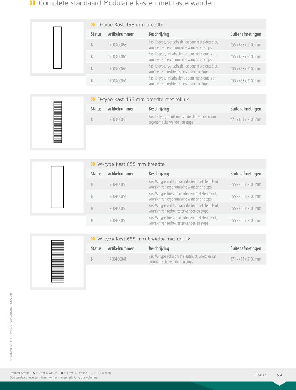 voorzien van rechte rasterwanden en stops 455 x 658 x 2100 mm B 17003 00066 Kast D-type, linksdraaiende deur met sleutelslot, voorzien van rechte rasterwanden en stops 455 x 658 x 2100 mm D-type Kast