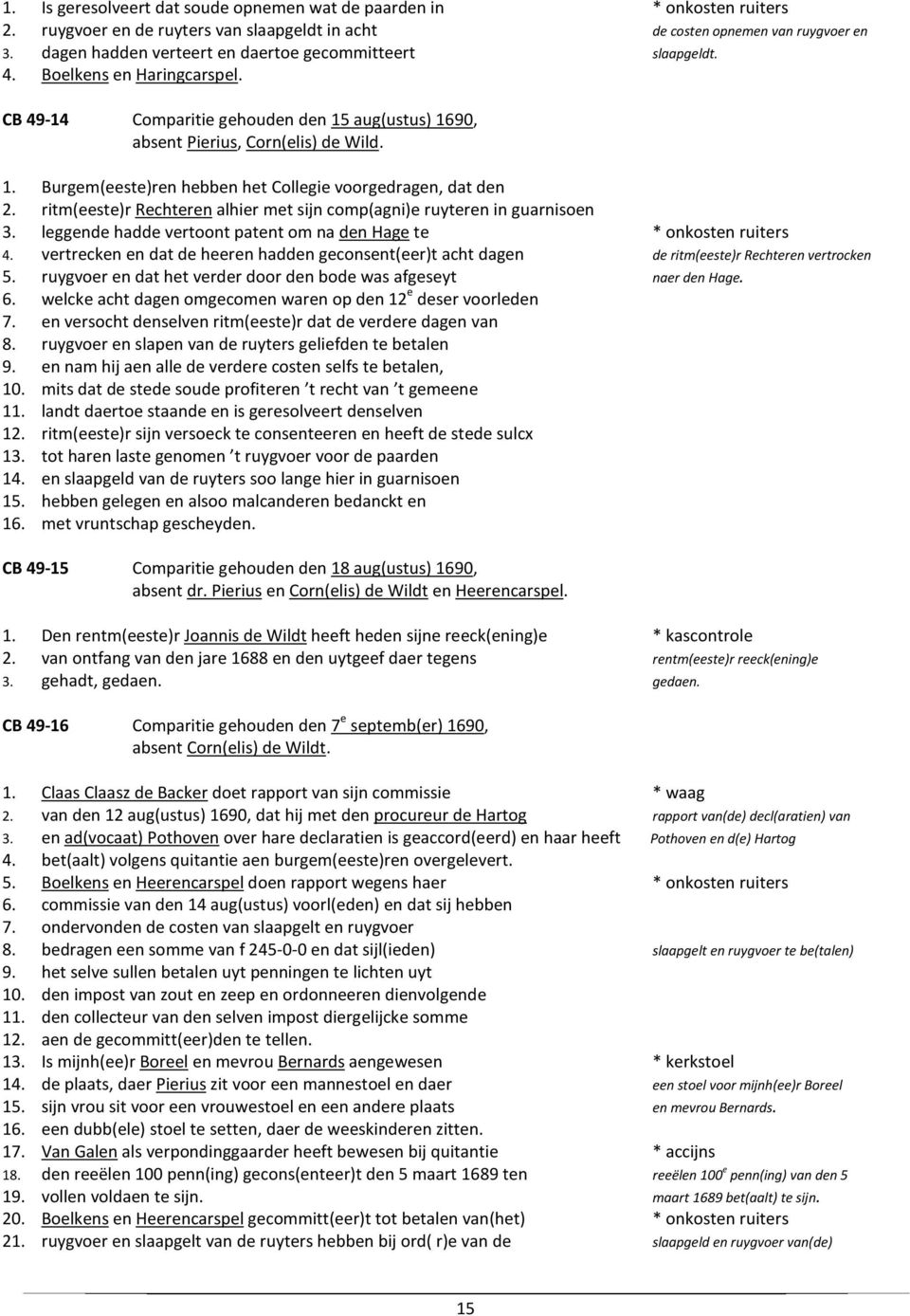 ritm(eeste)r Rechteren alhier met sijn comp(agni)e ruyteren in guarnisoen 3. leggende hadde vertoont patent om na den Hage te * onkosten ruiters 4.