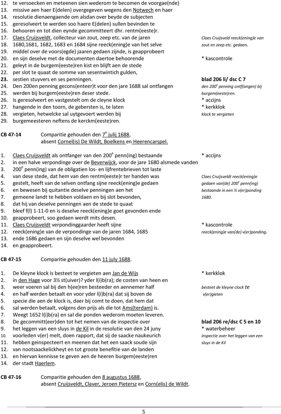 Claes Cruijsveldt, collecteur van zout, zeep etc. van de jaren Claes Cruijsveld reeck(ening)e van 18. 1680,1681, 1682, 1683 en 1684 sijne reeck(ening)e van het selve zout en zeep etc. gedaen. 19.