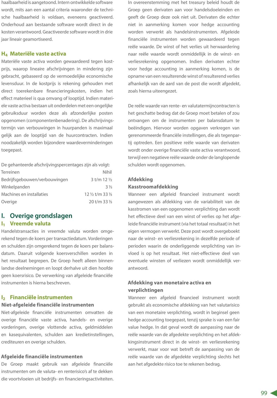 H 4 Materiële vaste activa Materiële vaste activa worden gewaardeerd tegen kostprijs, waarop lineaire afschrijvingen in mindering zijn gebracht, gebaseerd op de vermoedelijke economische levensduur.