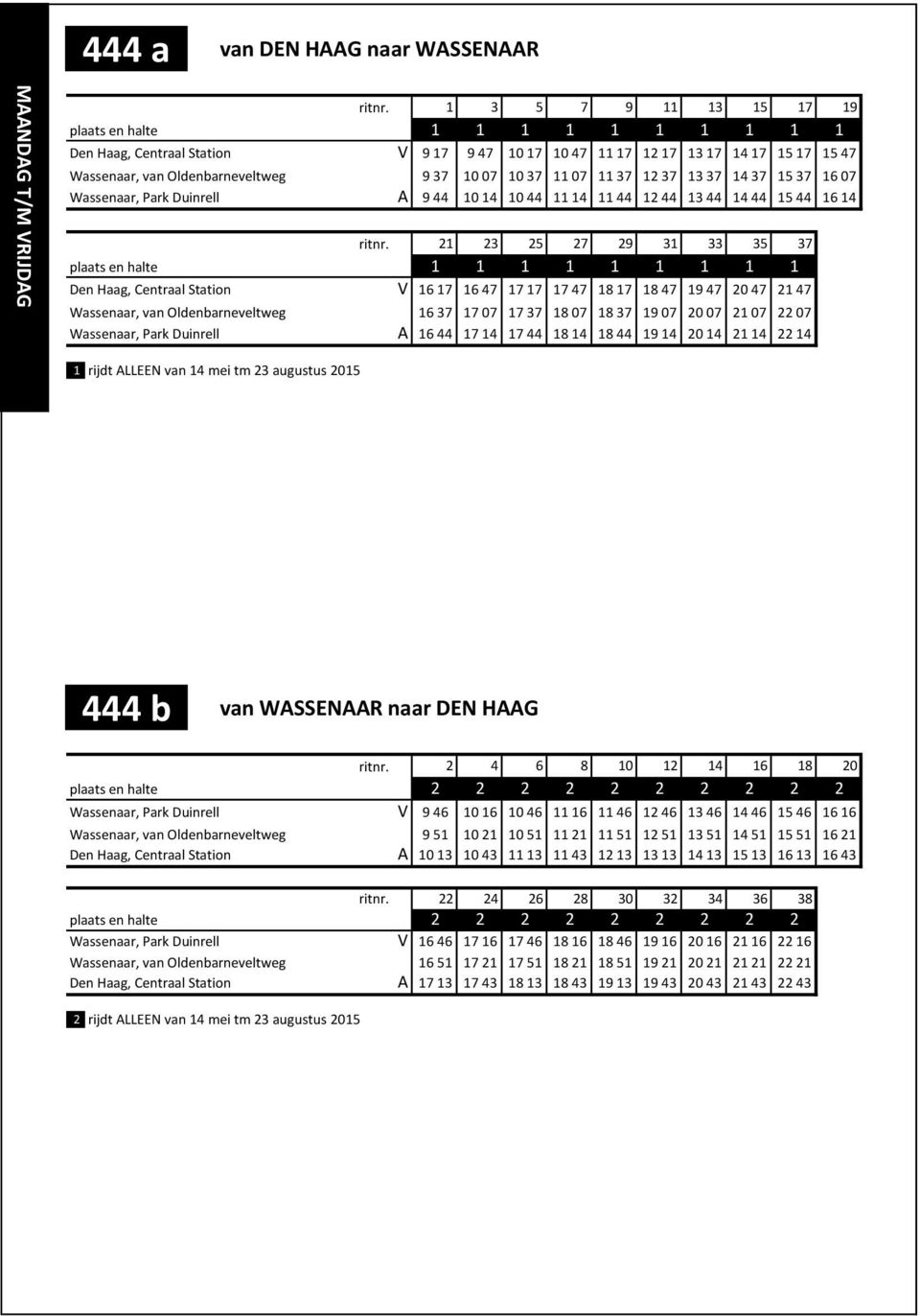 11 07 11 37 12 37 13 37 14 37 15 37 16 07 Wassenaar, Park Duinrell A 9 44 10 14 10 44 11 14 11 44 12 44 13 44 14 44 15 44 16 14 ritnr.