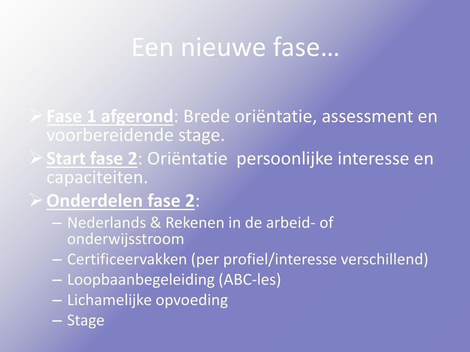 Onderdelen fase 2: Nederlands & Rekenen in de arbeid- of onderwijsstroom
