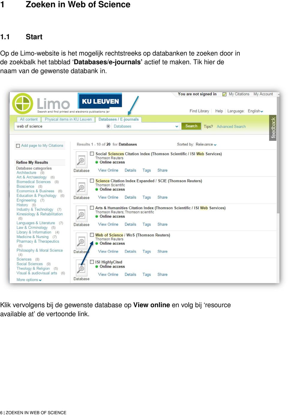de zoekbalk het tabblad Databases/e-journals actief te maken.