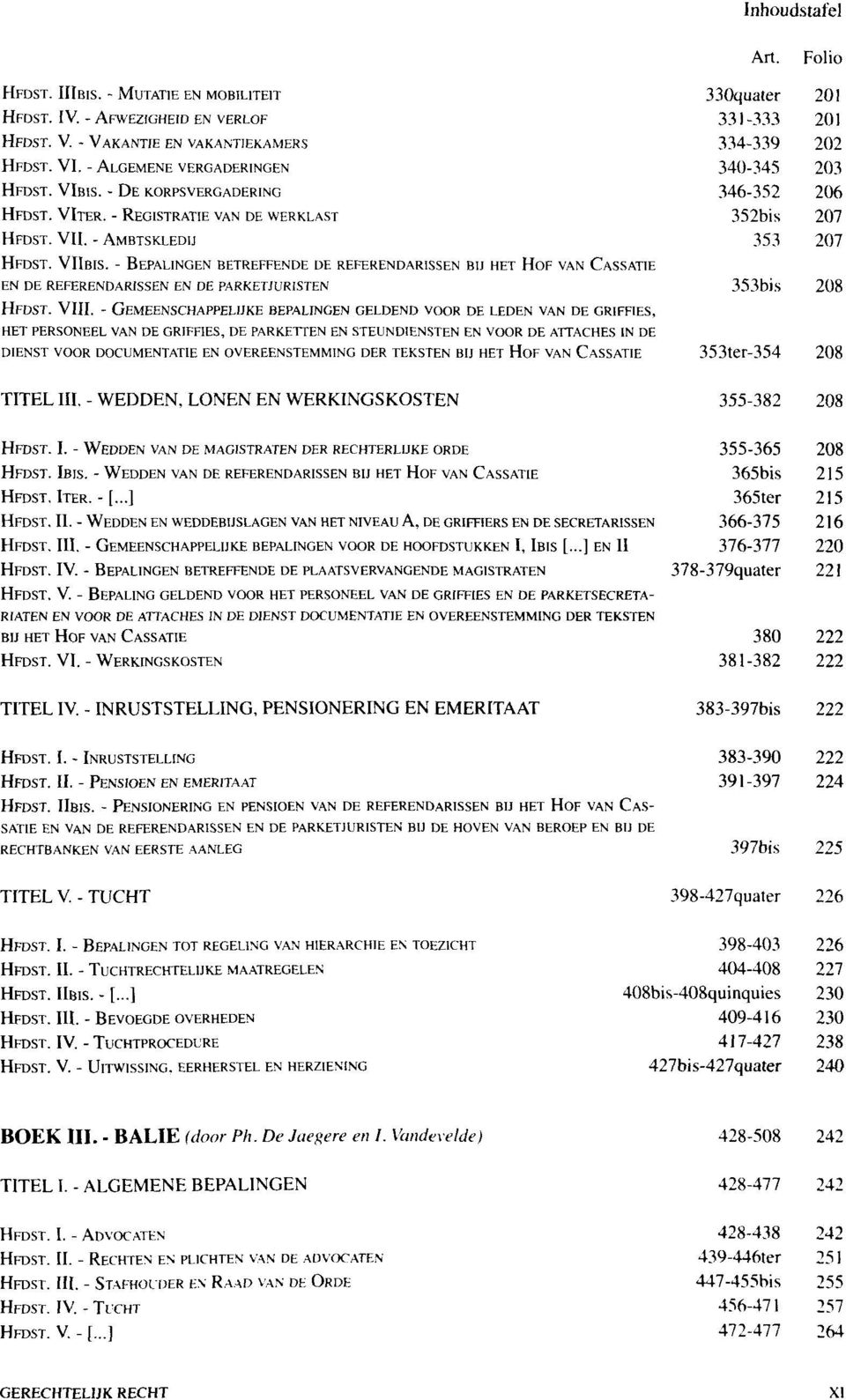 - BEPALINGEN BETREFFENDE DE REFERENDARISSEN BIJ HET HOF VAN CASSATIE 33Oquater 331-333 334-339 340-345 346-352 352bis 353 EN DE REFERENDARISSEN EN DE PARKETJURISTEN 353BI.S 208 HFDST. VIII.