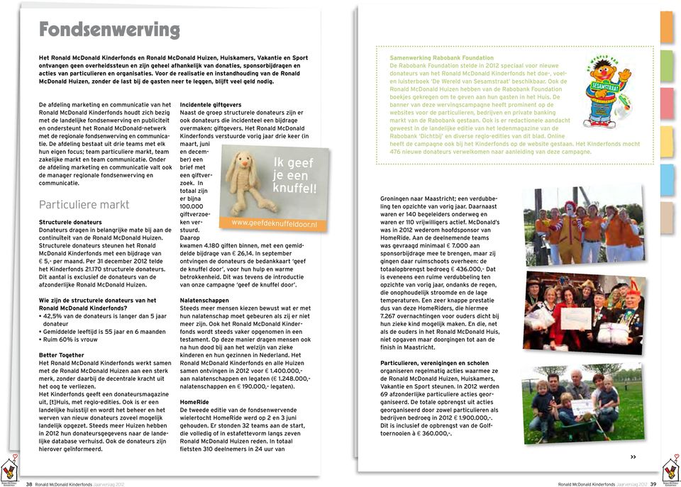 De afdeling marketing en communicatie van het Ronald McDonald Kinderfonds houdt zich bezig met de landelijke fondsenwerving en publiciteit en ondersteunt het Ronald McDonald-netwerk met de regionale