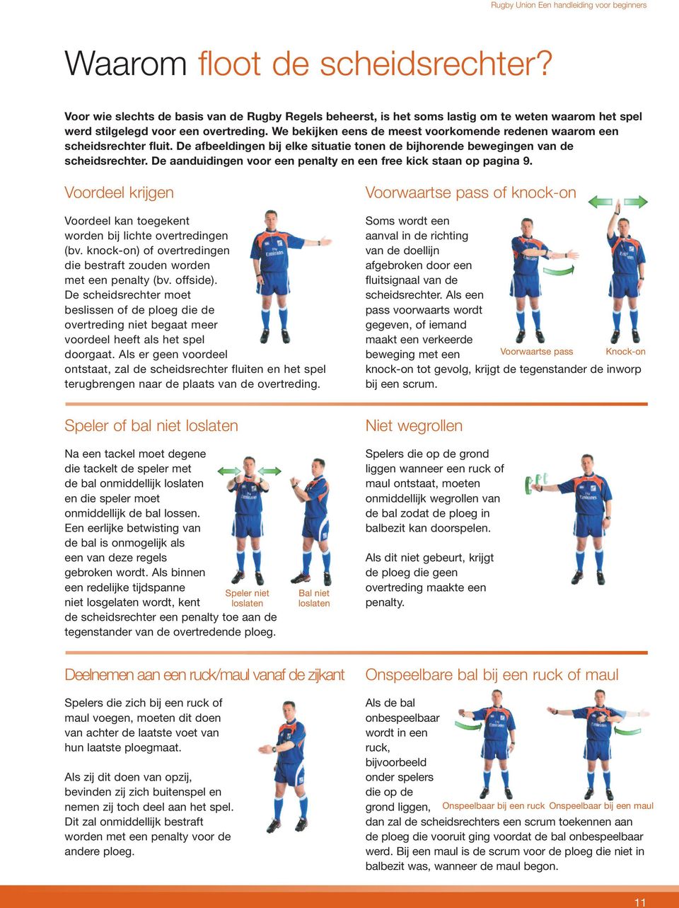 We bekijken eens de meest voorkomende redenen waarom een scheidsrechter fluit. De afbeeldingen bij elke situatie tonen de bijhorende bewegingen van de scheidsrechter.