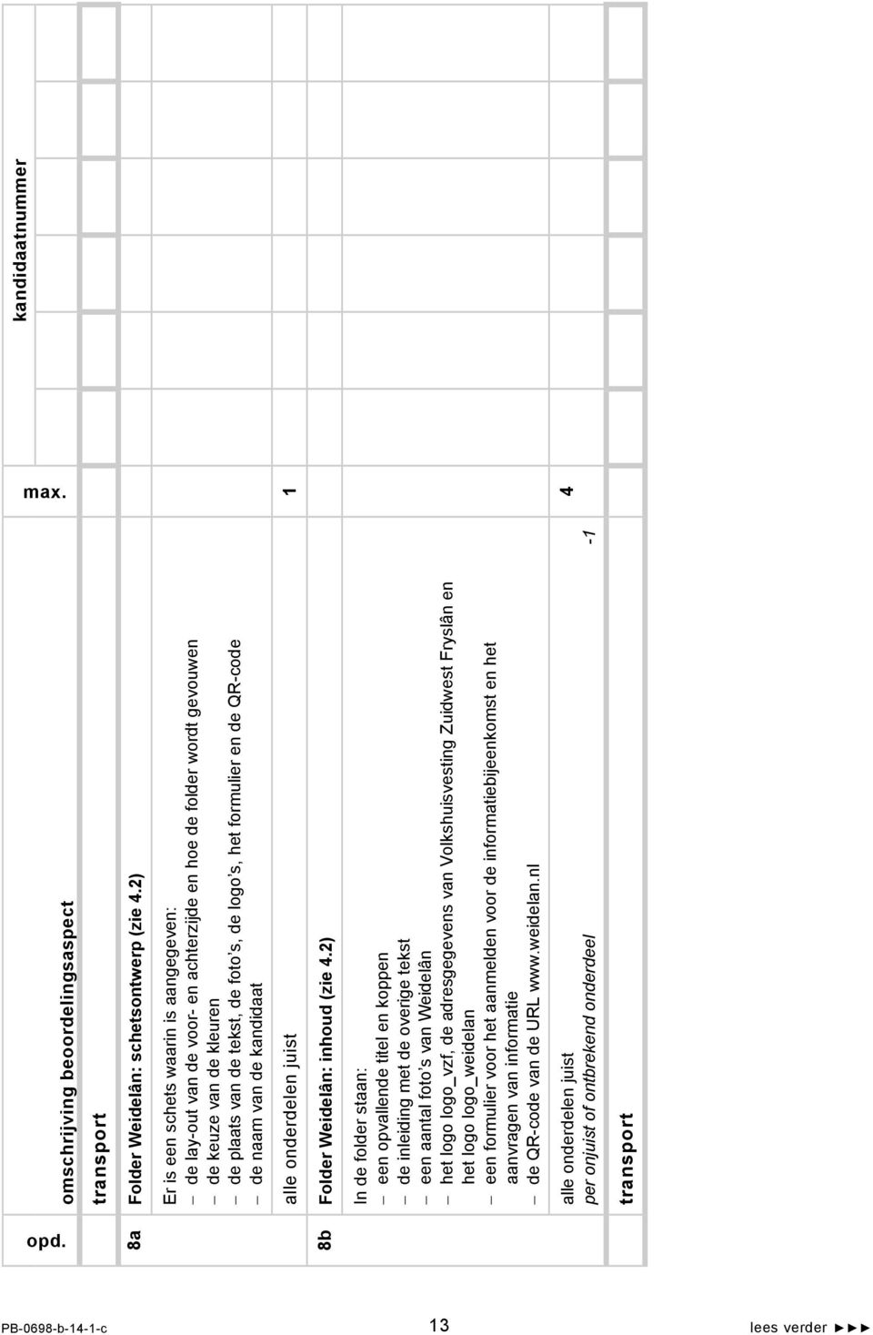 formulier en de QR-code de naam van de kandidaat 1 8b Folder Weidelân: inhoud (zie 4.