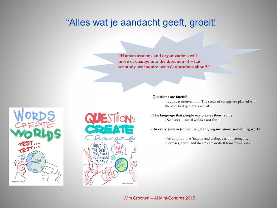 . -Questions are fateful! -Inquiry is intervention. The seeds of change are planted with the very first questions we ask.