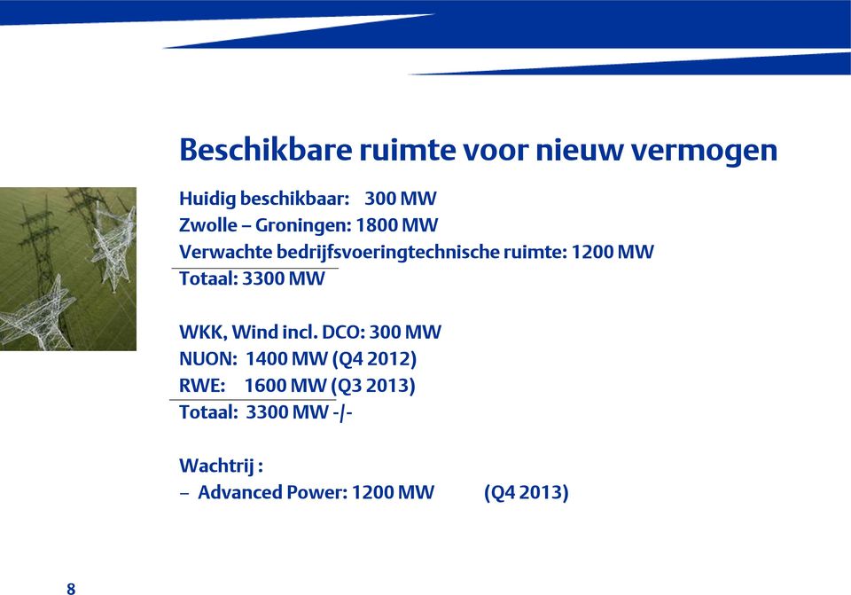 Totaal: 3300 MW WKK, Wind incl.