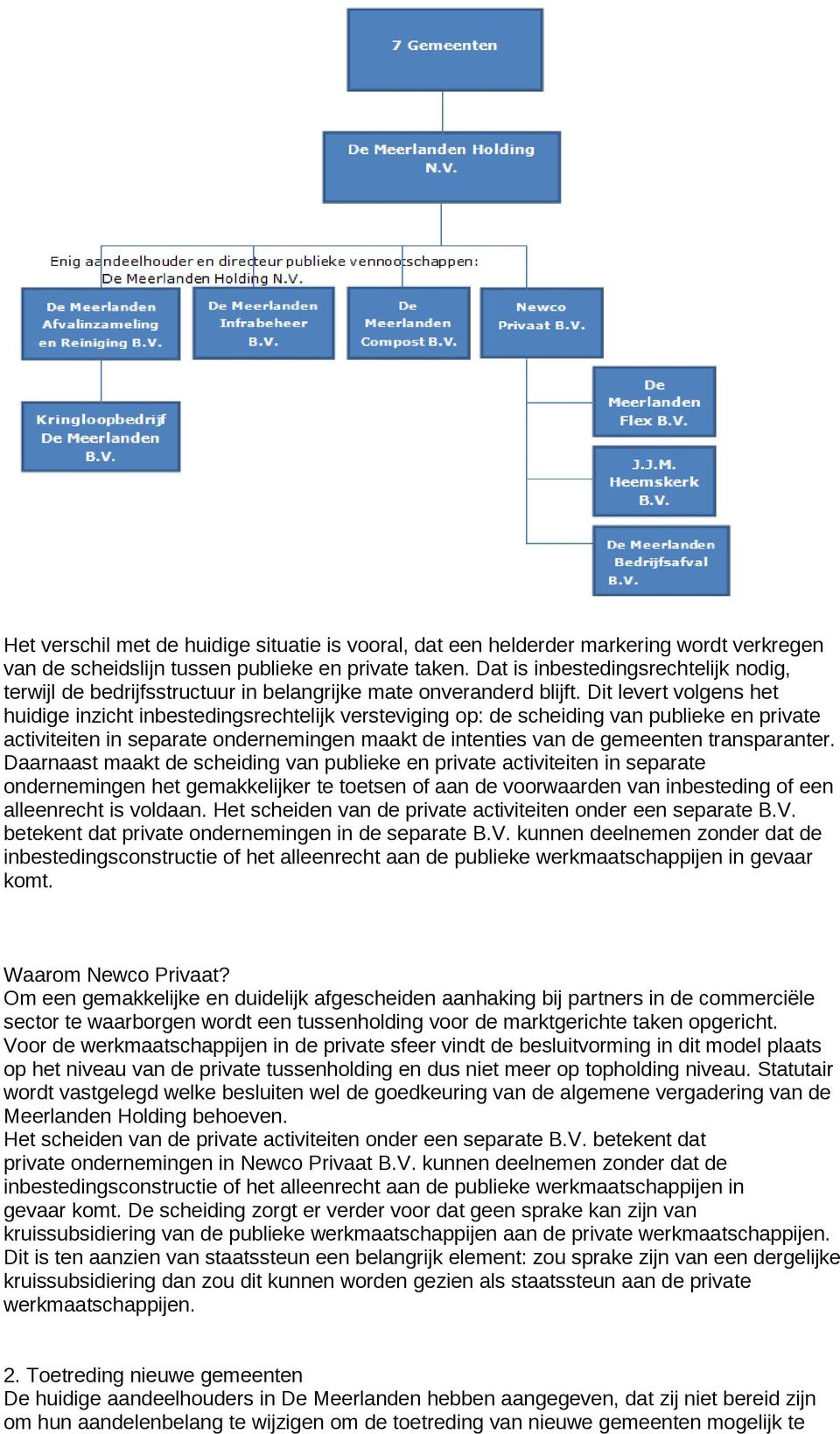 Dit levert volgens het huidige inzicht inbestedingsrechtelijk versteviging op: de scheiding van publieke en private activiteiten in separate ondernemingen maakt de intenties van de gemeenten