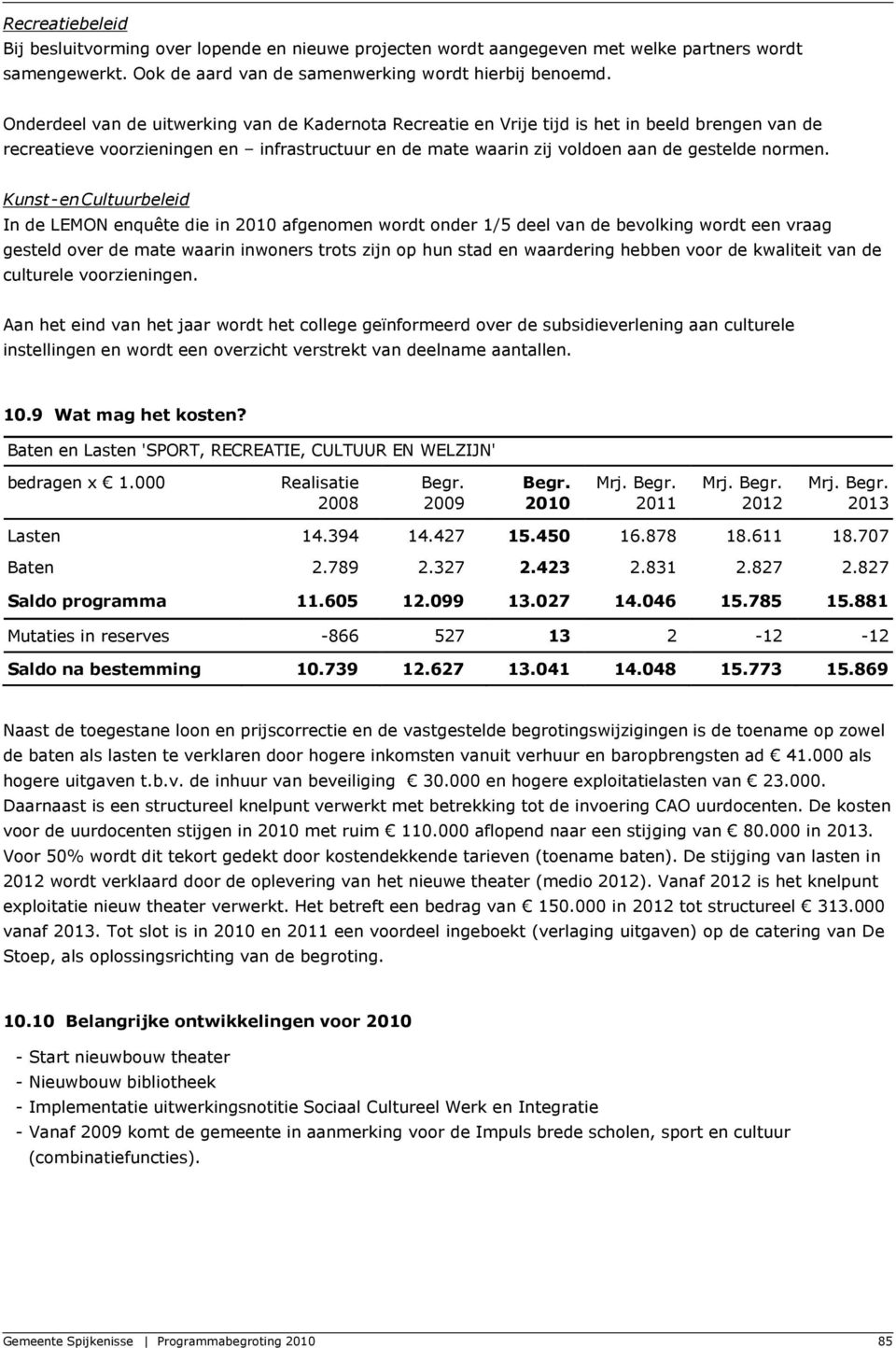 Kunst - en Cultuurbeleid In de LEMON enquête die in 2010 afgenomen wordt onder 1/5 deel van de bevolking wordt een vraag gesteld over de mate waarin inwoners trots zijn op hun stad en waardering