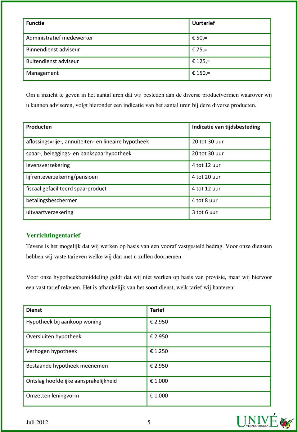 Producten aflossingsvrije-, annuïteiten- en lineaire hypotheek spaar-, beleggings- en bankspaarhypotheek levensverzekering lijfrenteverzekering/pensioen fiscaal gefaciliteerd spaarproduct