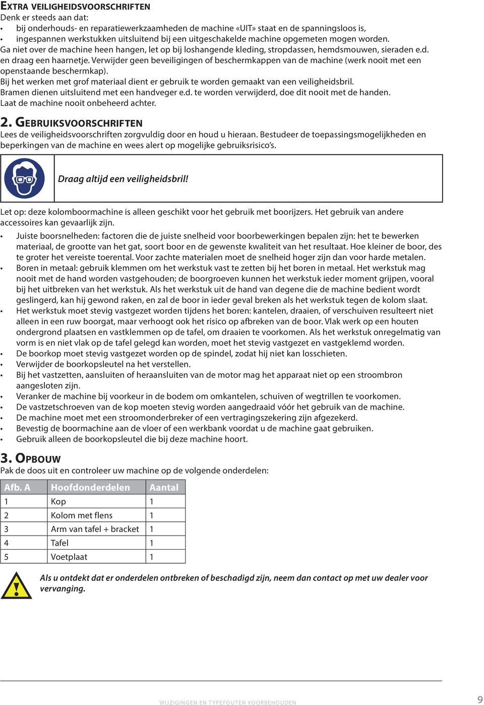 Verwijder geen beveiligingen of beschermkappen van de machine (werk nooit met een openstaande beschermkap).