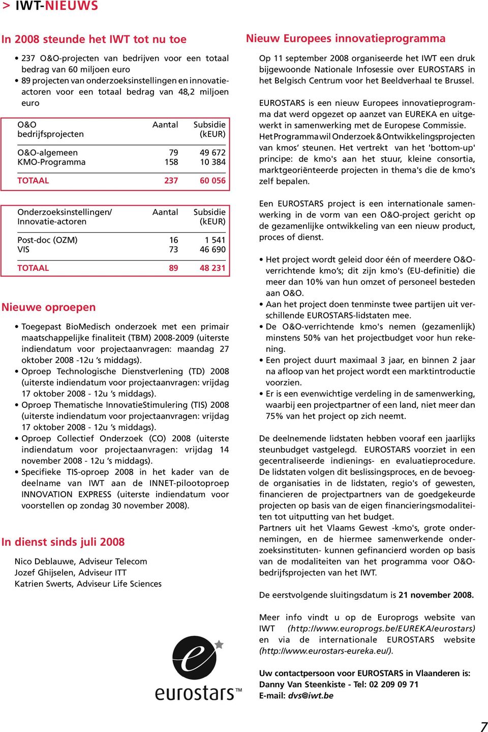 (keur) Post-doc (OZM) 16 1 541 VIS 73 46 690 TOTAAL 89 48 231 Nieuwe oproepen Toegepast BioMedisch onderzoek met een primair maatschappelijke finaliteit (TBM) 2008-2009 (uiterste indiendatum voor